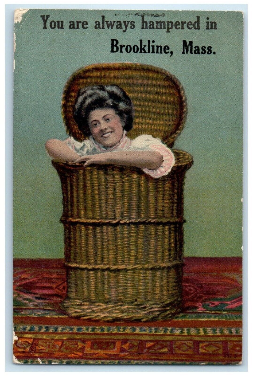 1912 You Are Always Hampered Basket Brookline Massachusetts MA Vintage Postcard