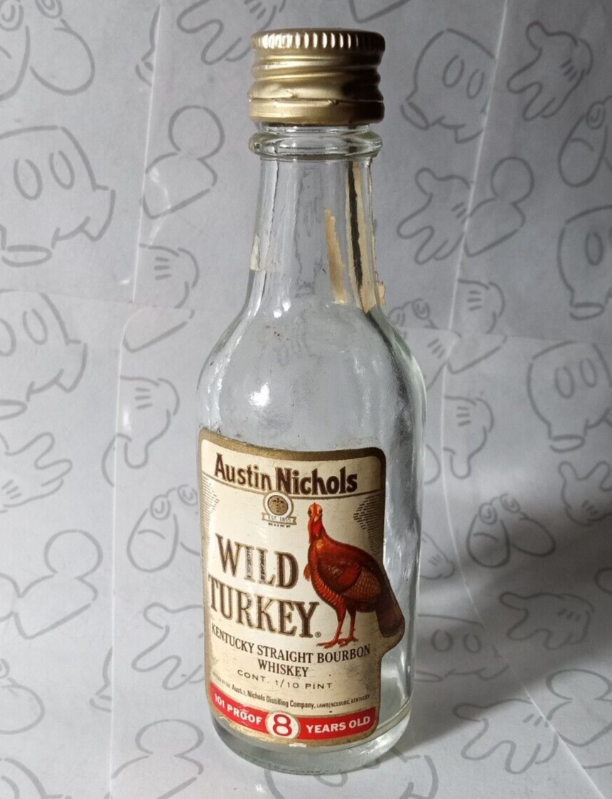 Wild Turkey Kentucky Bourbon Whiskey Vintage Mini Airline Bottle 1/10 Pint