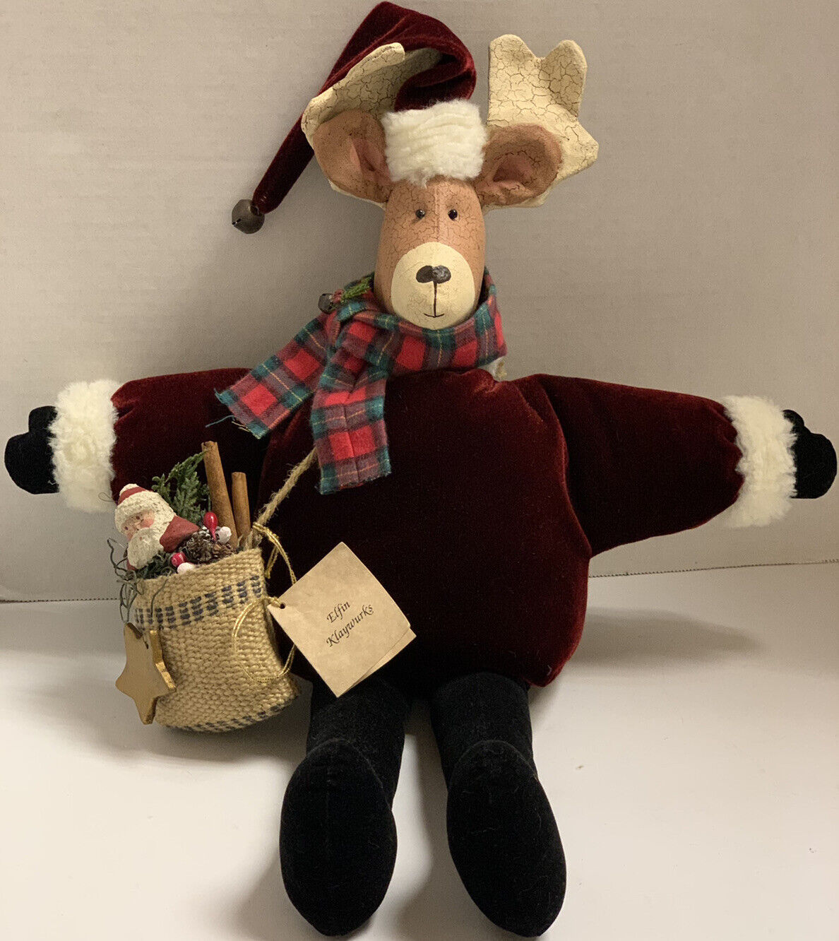 Elfin Klaywurks Artisan Reindeer Large Mantle Sitter 18” Winter Christmas Decor
