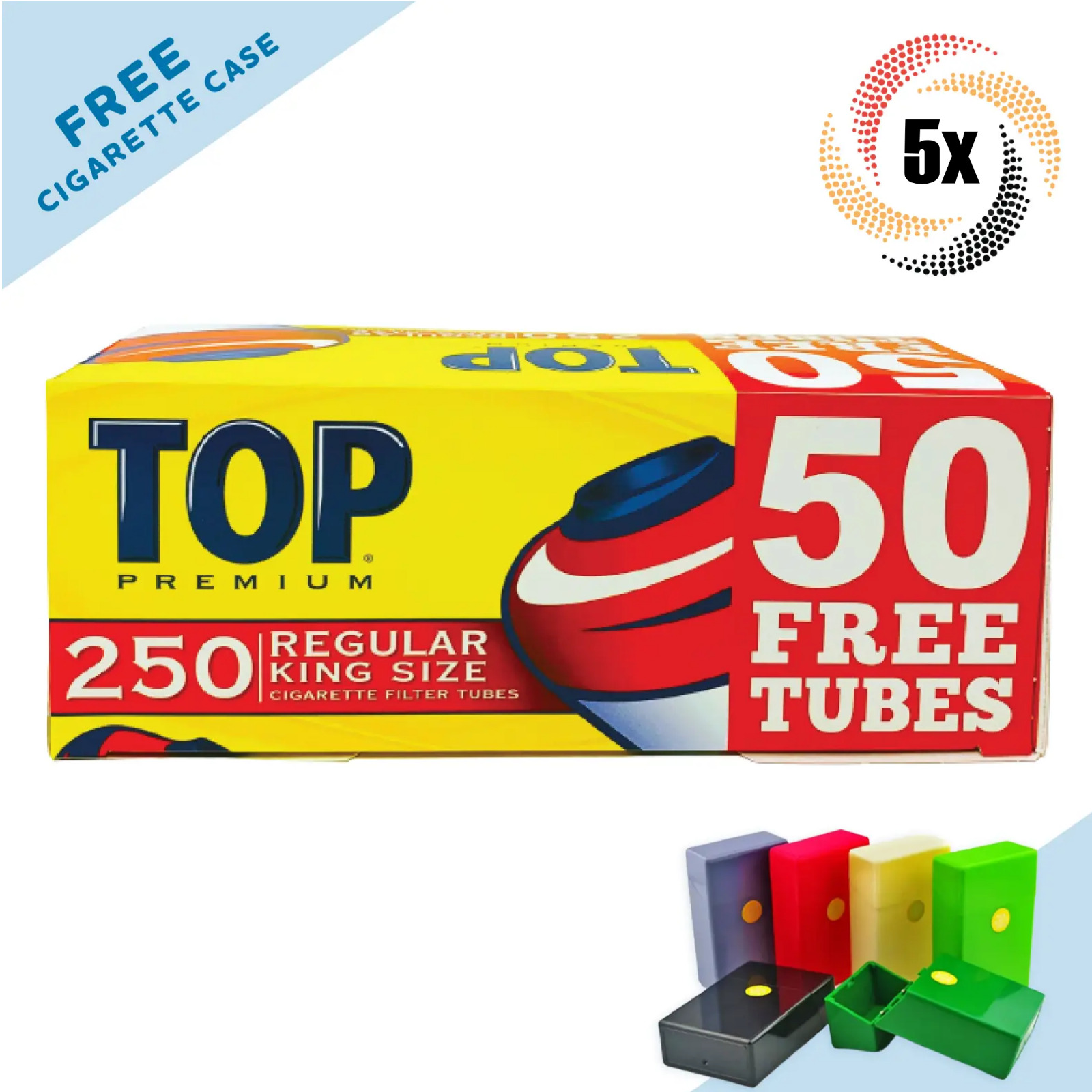 5x Boxes TOP Premium Filter Tubes Regular King Size Cigarette RYO - 1,250 Tubes