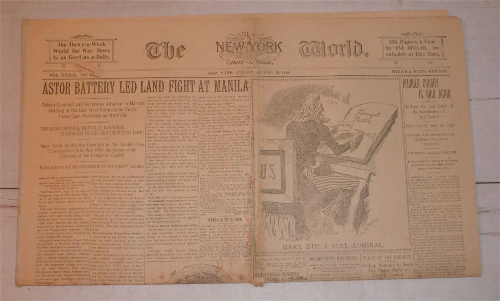 New York World Newspaper, August 19, 1898 - Man Who Surrendered Manila