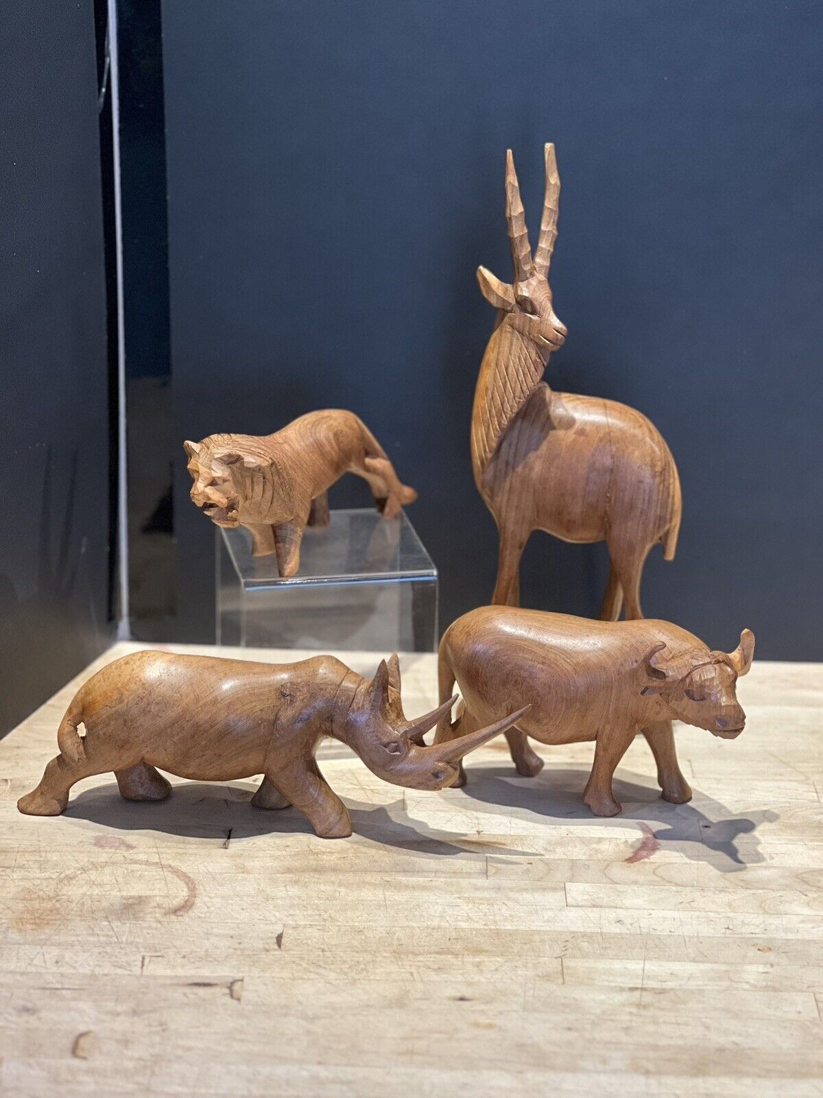 Hand Carved Wooden Safari Animals From Kenya Set of 4