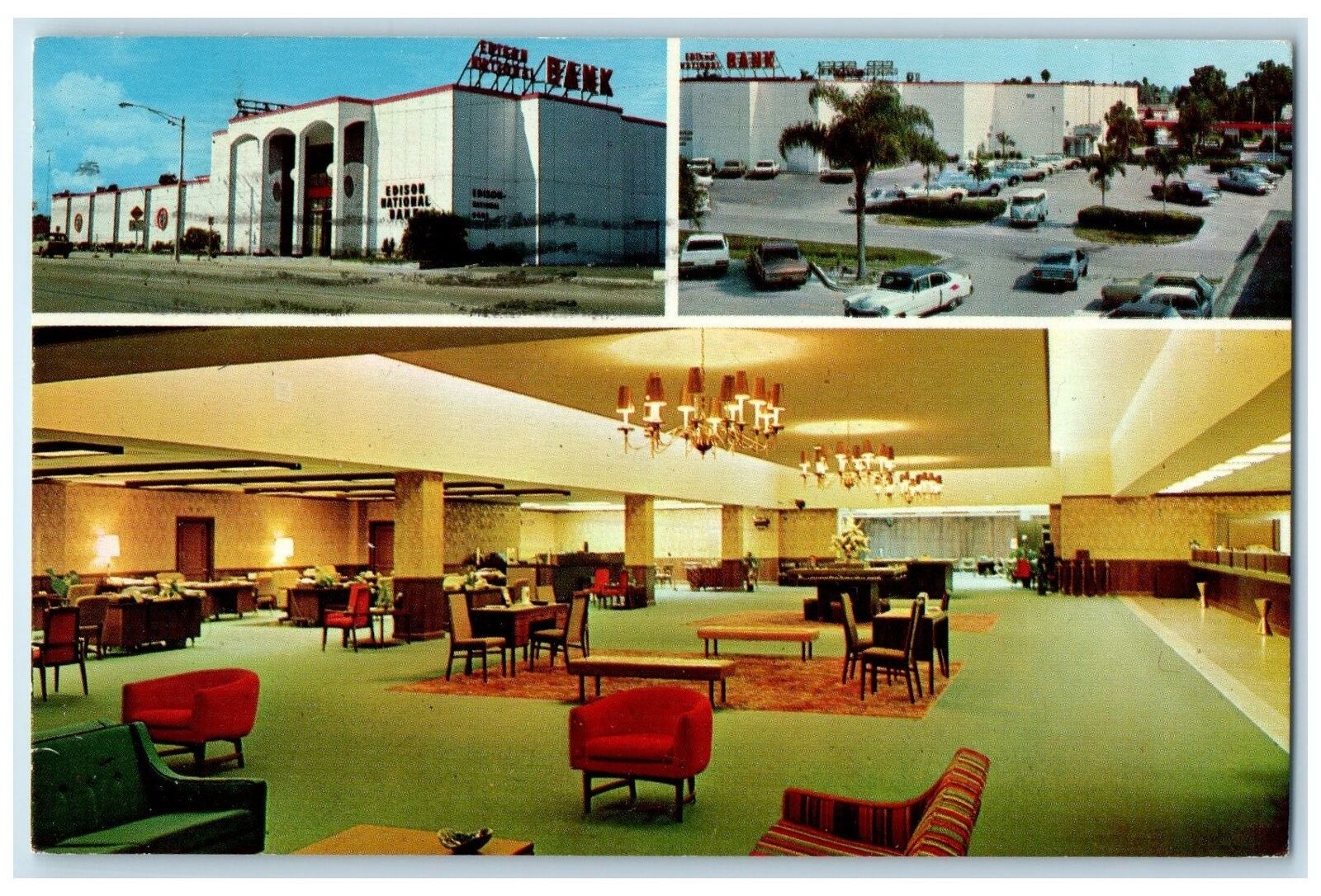 1973 Edison National Bank Building Multiview Lounge Fort Myers Florida Postcard