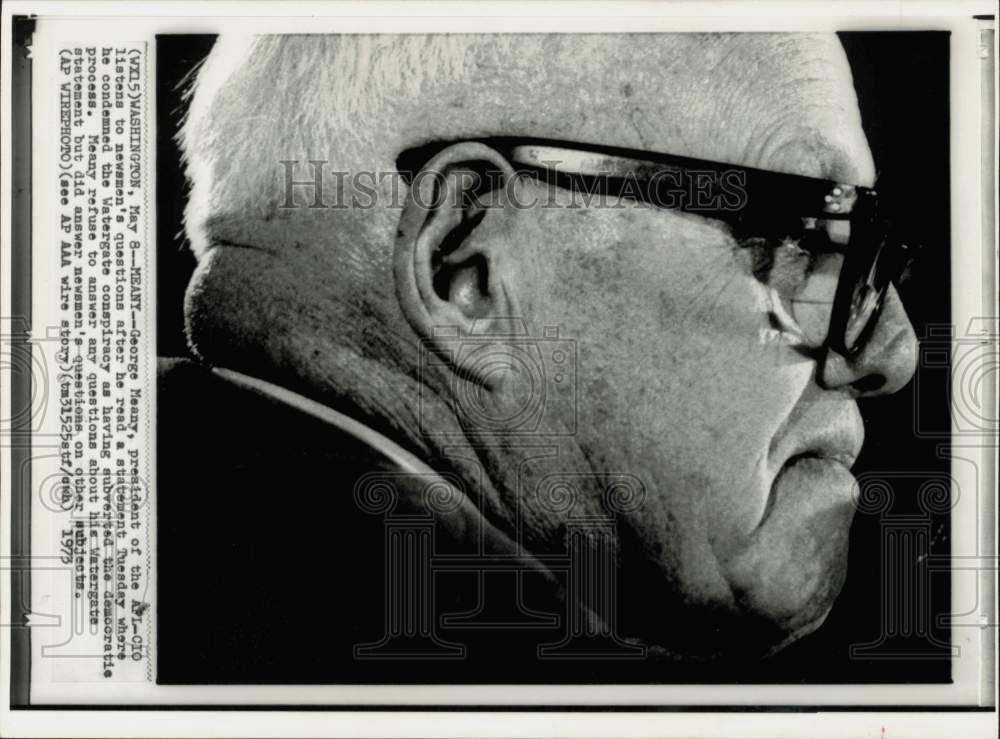 1973 Press Photo George Meany, President of the AFL-CIO listens in Washington