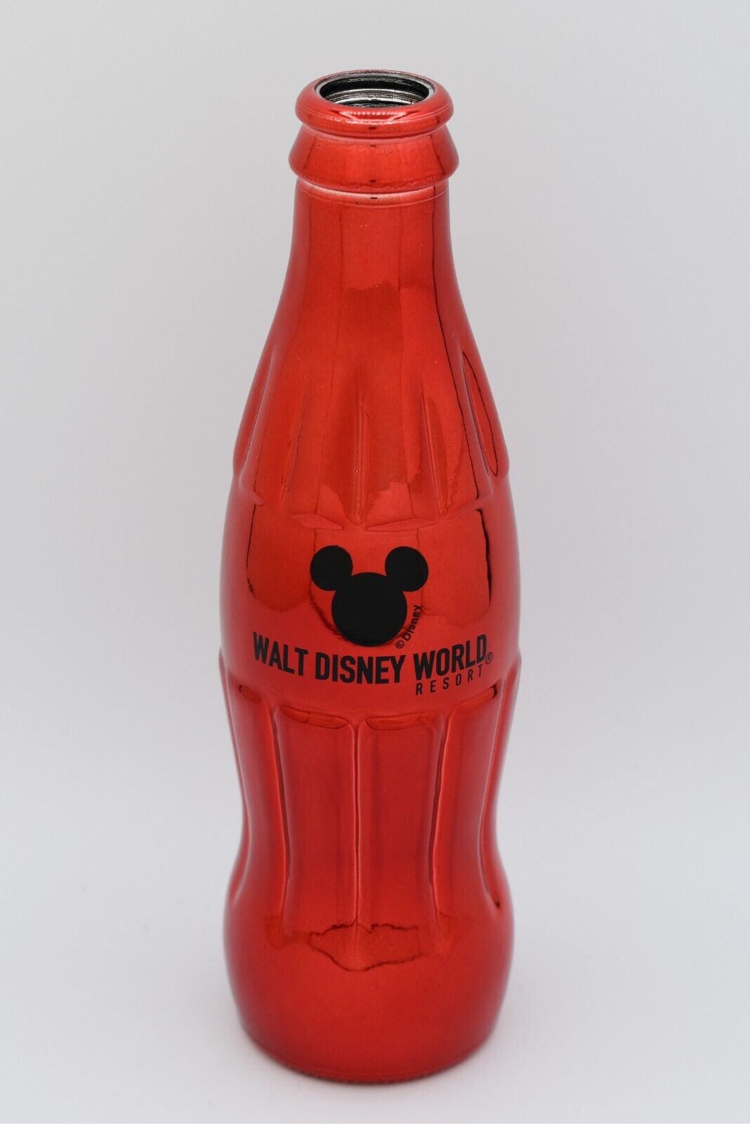 *Nice 2022 Walt Disney World Resort red metallic glass Coca Cola bottle Mickey