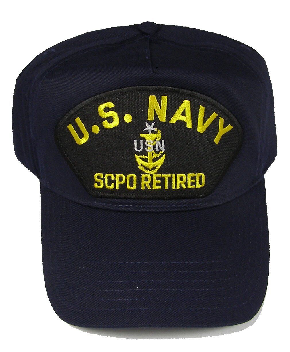 U S Navy SCPO Retired with Senior Chief Anchor HAT - Navy Blue - Veteran Owned B