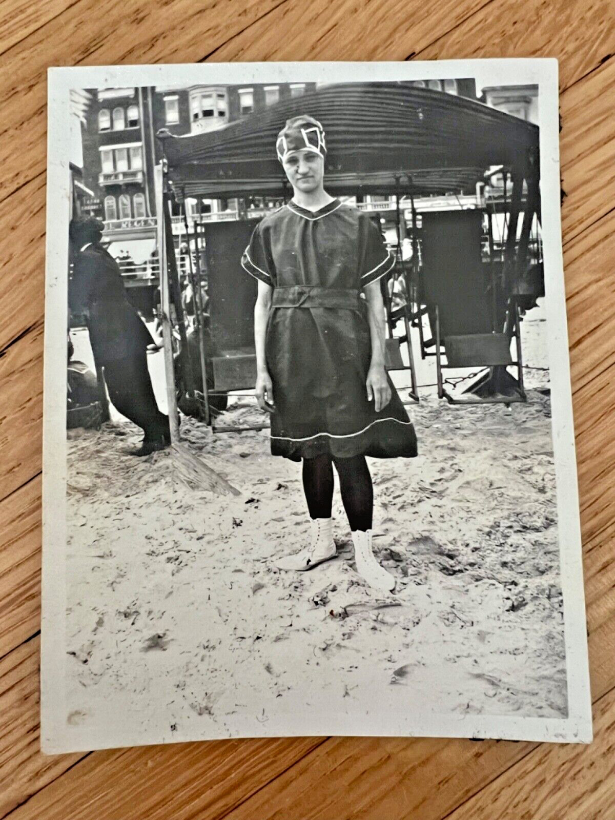 ANTIQUE 1919 Photograph BATHING BEAUTY Beach ATLANTIC CITY Seaside Strand