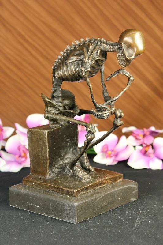 Hand Crafted Hot Cast Skeleton Halloween Bronze Sculpture By Milo Figurine Sale
