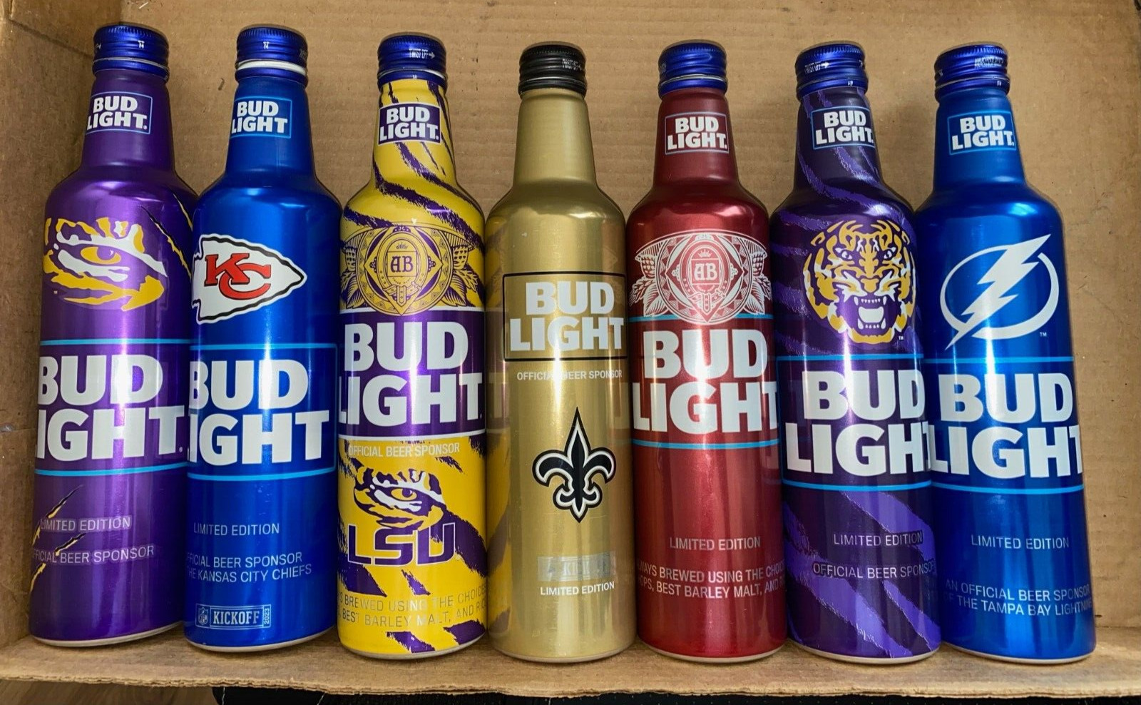Bud Light aluminum bottles-7 - LSU, Saints, Chiefs, Lightning, Alabama
