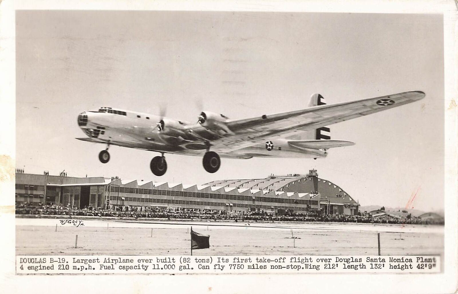 1941 RPPC DOUGLAS B-19 ww2 Photo Postcard BUY DEFENSE BONDS cancel LA,CA plane