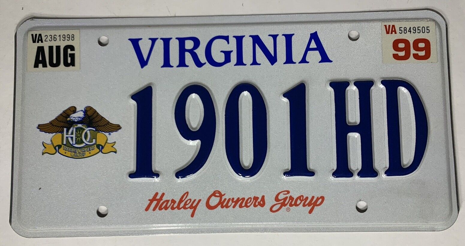Virginia License Plate - Harley Owners Group - Harley Davidson Motorcycle 1901HD