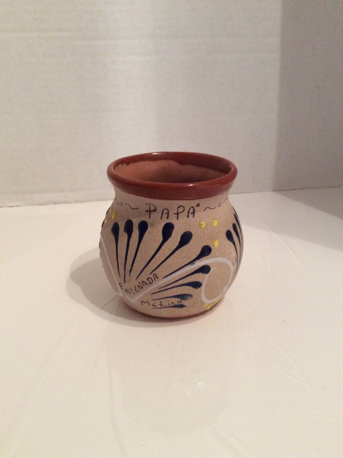 Stoneware Coffee Cup “Papa” Ensenada Mexico Clay Stoneware Handpainted Coffee 