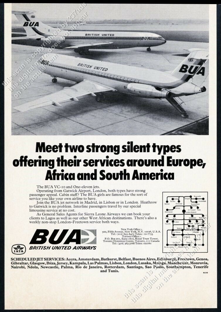 1970 BUA British United Airways VC-20 & 111 plane photo vintage print ad