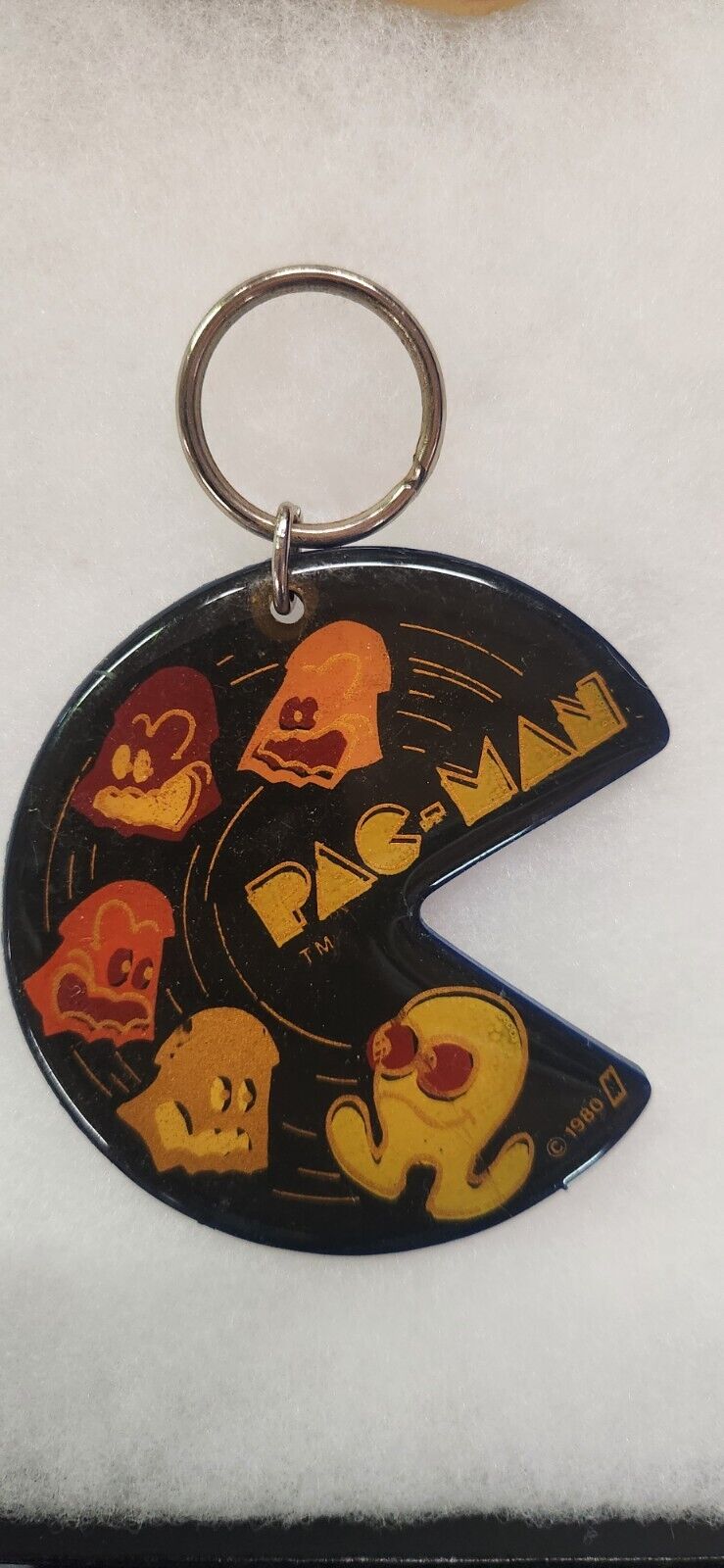 HUGE RARE BLACK 1970s Vintage Pac Man Ghost Keychain Novelty Arcade Collectible