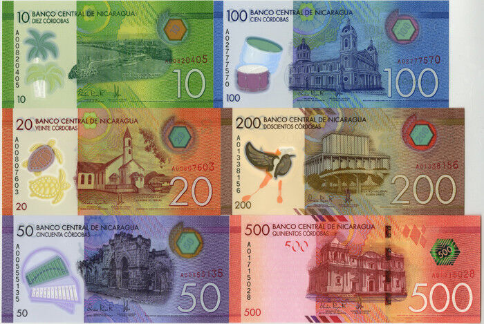 Nicaragua - Set of 6 (10-500 Cordobas) - P-New - 2014 dated Foreign Paper Money 