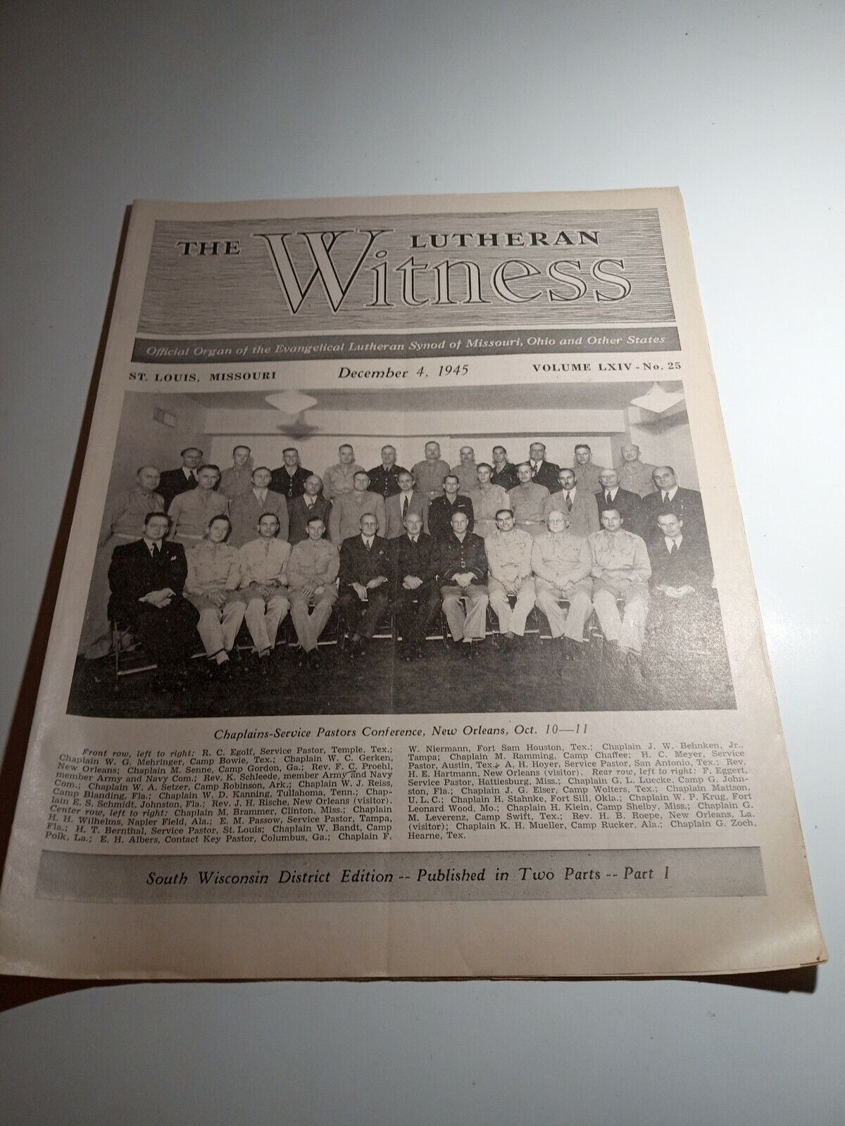THE LUTHERAN WITNESS New Orleans 12/4/1945 FC1