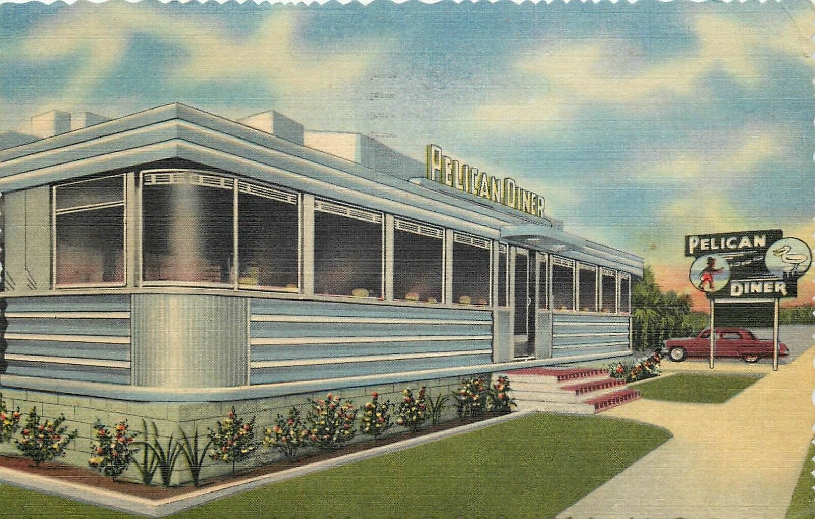 Postcard 1952 Florida St. Petersburg Pelican Diner occupation roadside FL24-3954