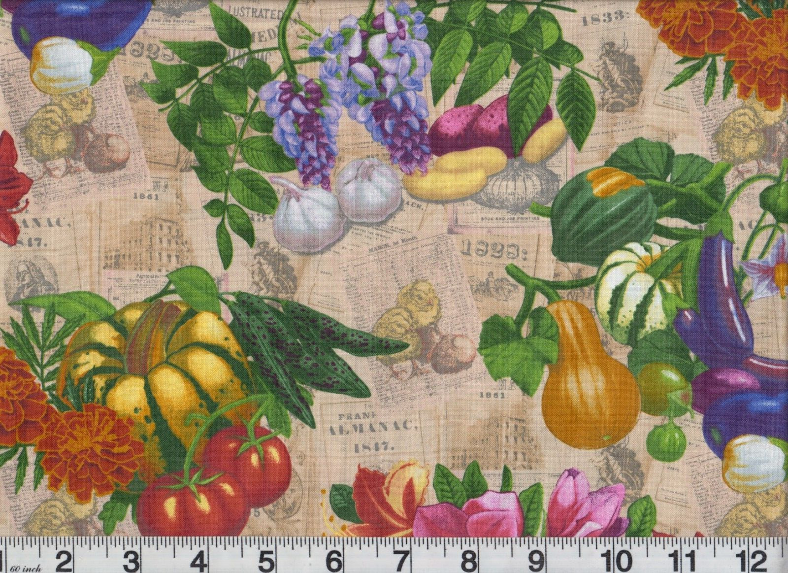 1 Yard Old Farmer\'s Almanac Vegetables Fabric 10325 OOP Premium Cotton