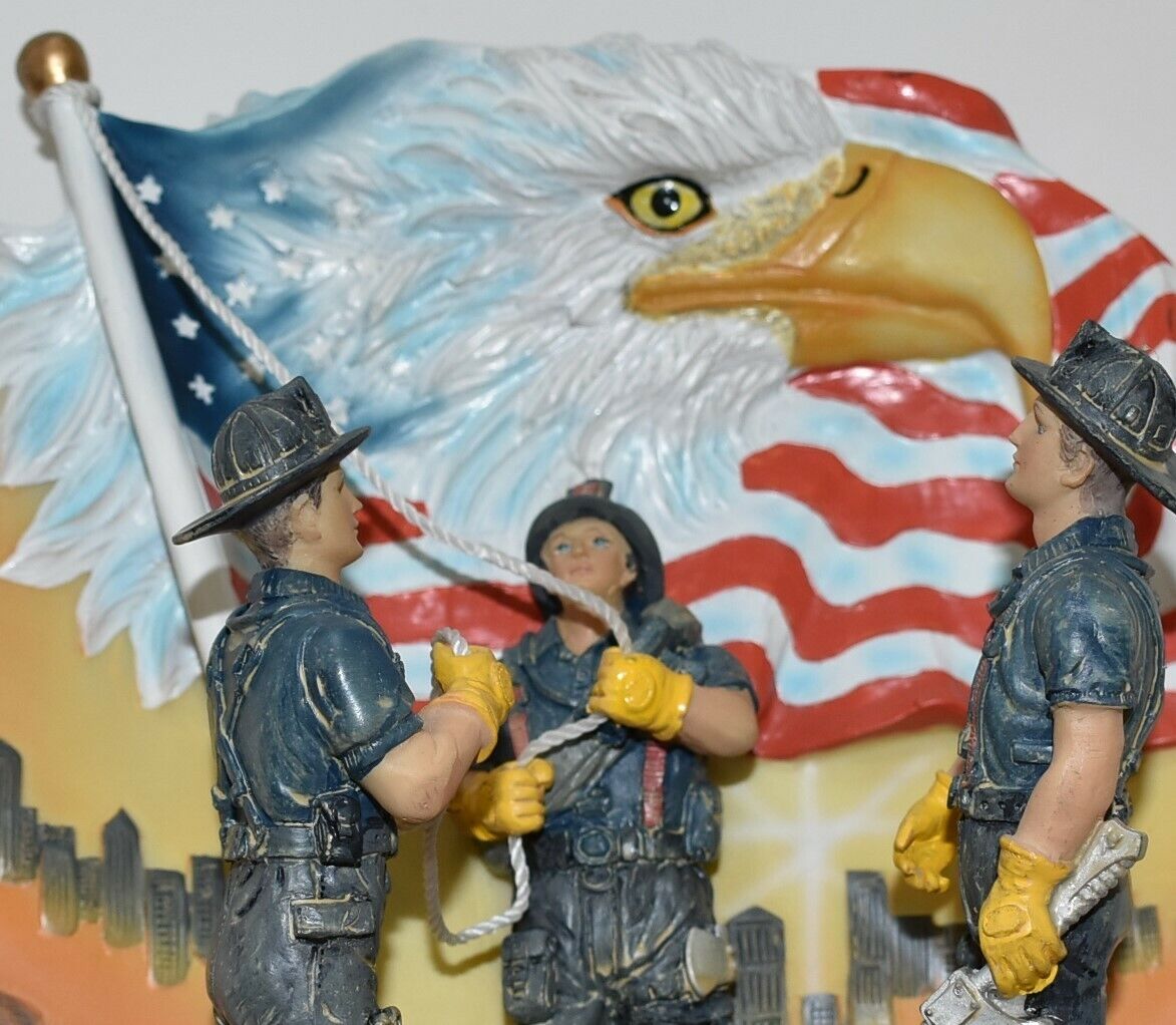 Firemen Raising Flag with Eagle Honoring 9/11 United We Stand Memorial Tribute