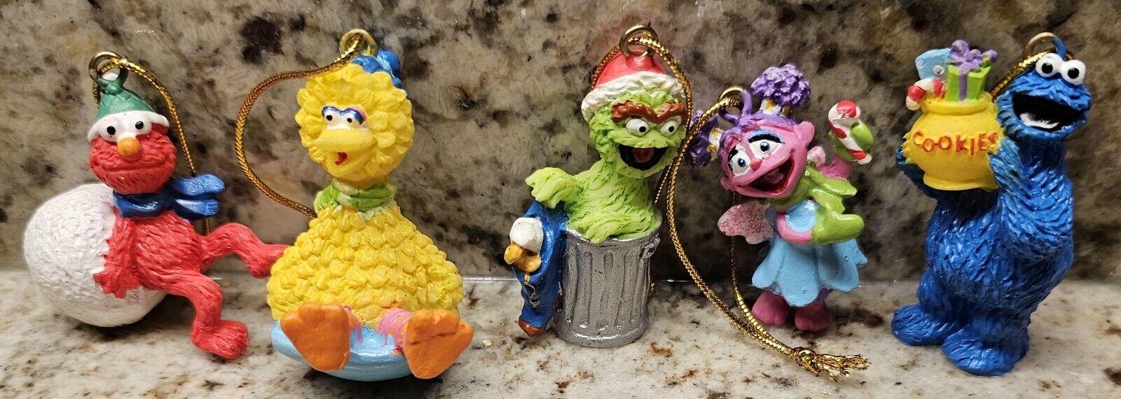 Set/5 Sesame Street Mini Ornaments 2008 Elmo Oscar Big Bird Cookie Monster Abby