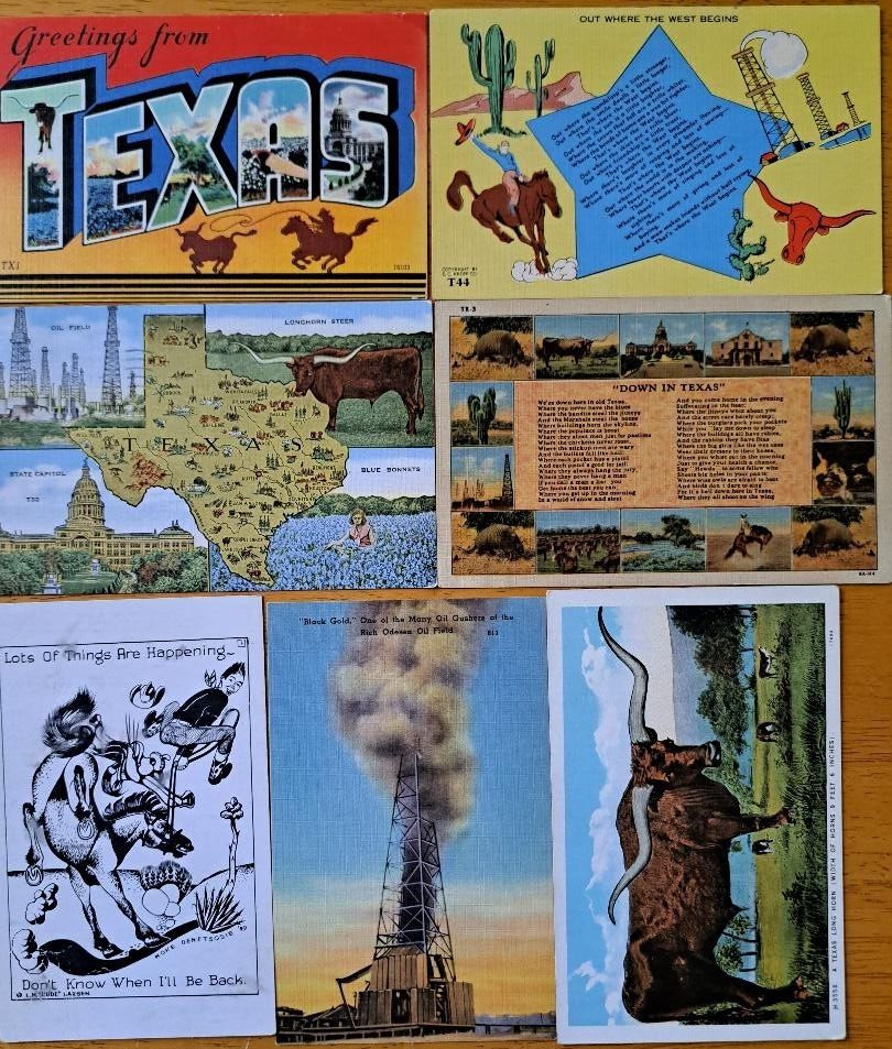 LOT OF 7  STATE OF TEXAS     Vintage TX Postcards  Maps, Verses etc