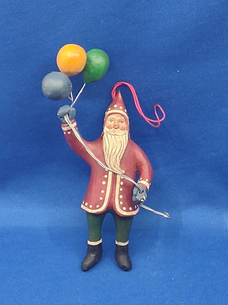 Vtg Randy Tate Santa Holding Balloons Christmas Ornament 6.5\