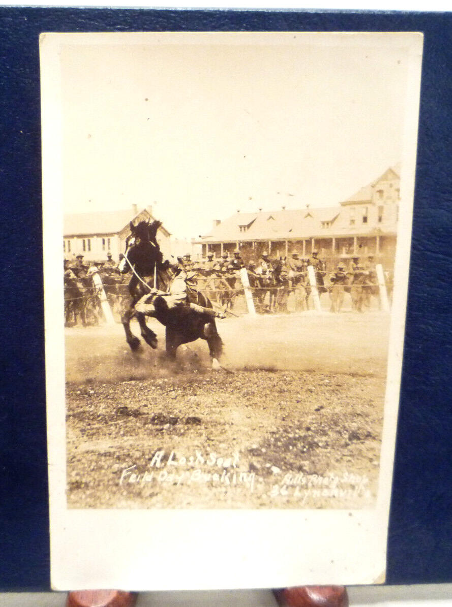 Vintage WWI era RPPC El Paso, TX Military Field Day Entertainment Bucking Horse