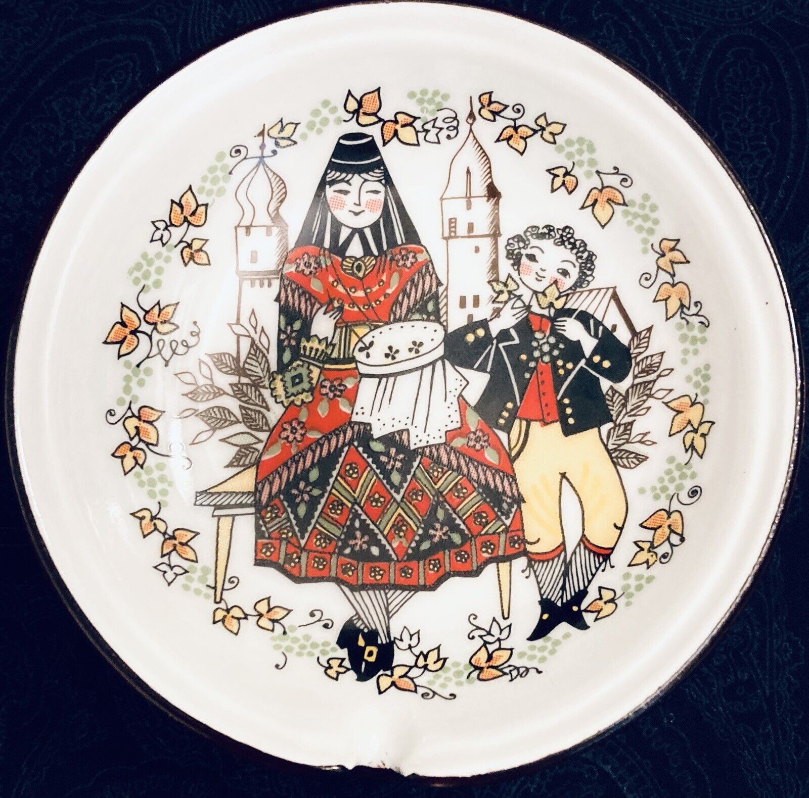 Vtg German Folklore Porcelain Ashtray Catch All Trinket Holder Jutta Lamprecht