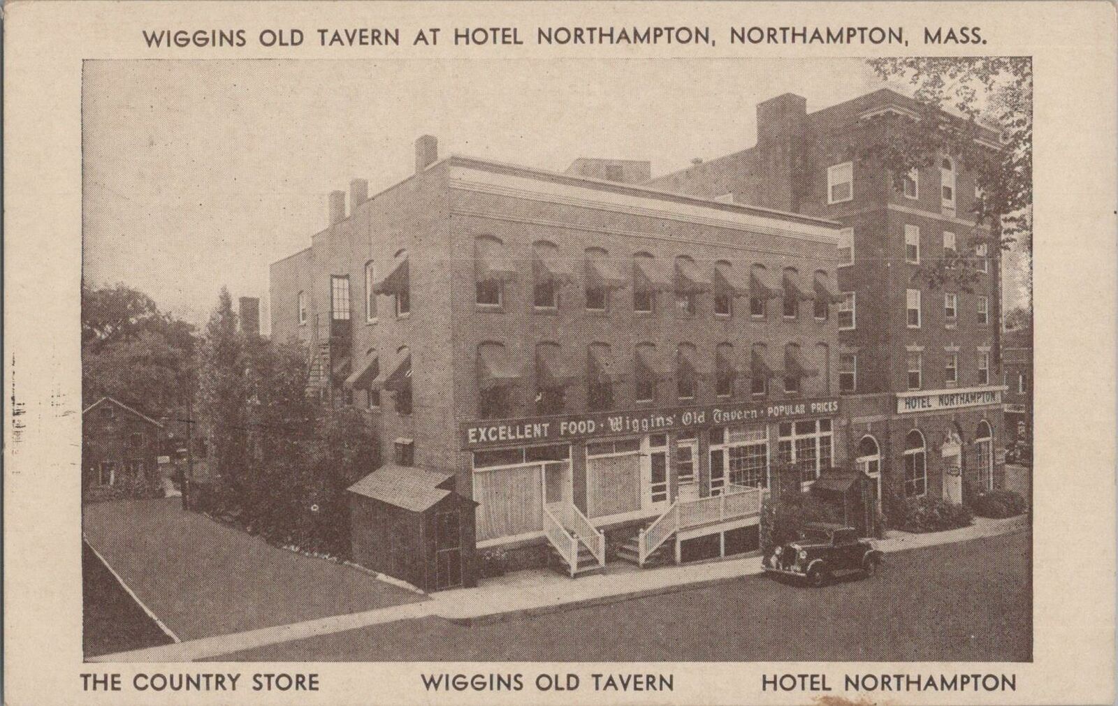Postcard Wiggins Old Tavern at Hotel Northampton MA 