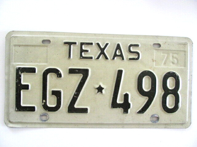 1975 TEXAS LICENSE PLATE,  EGZ-498, USED, VINTAGE, VERY GOOD COND