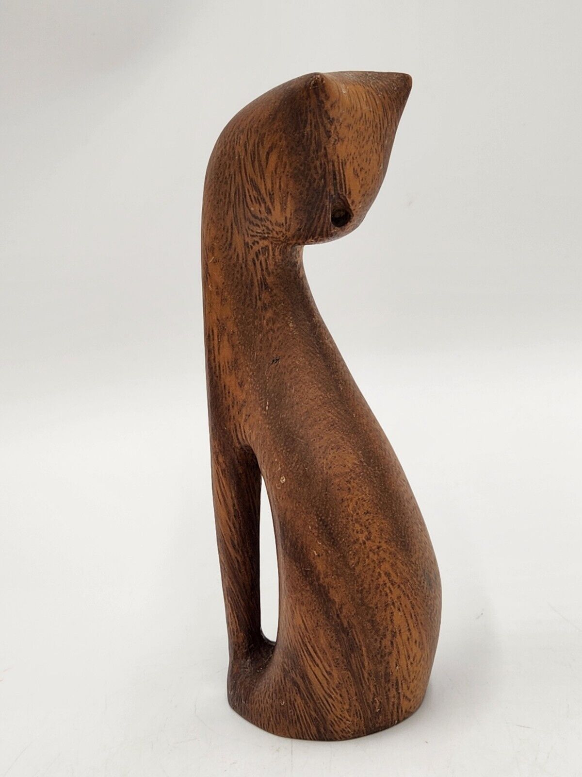Vintage Danish Teak Wood Cat Figurine Sitting MCM 6.5\