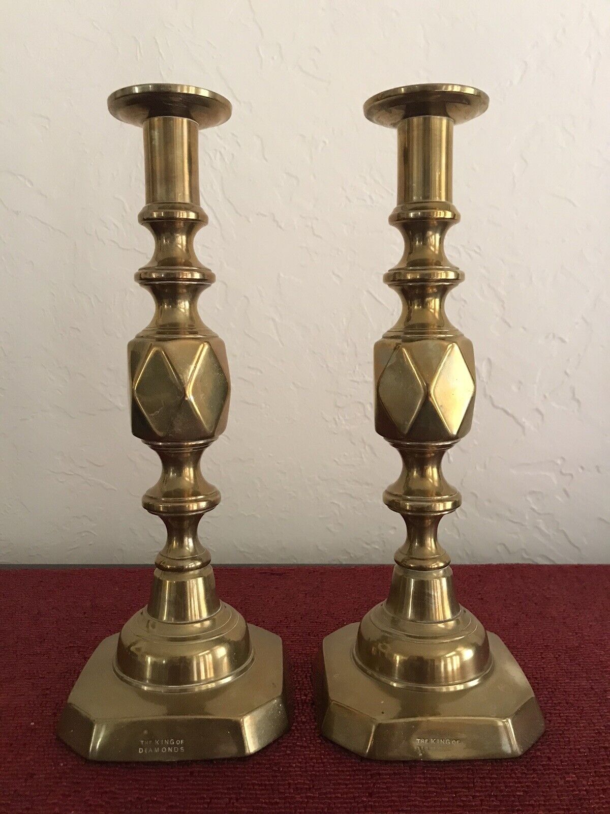 THE KING OF DIAMONDS Solid Brass Push-up English Candlesticks