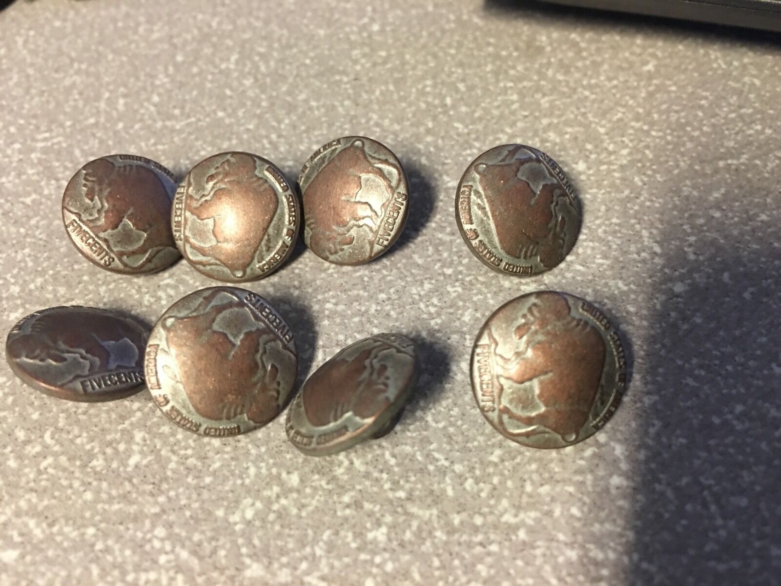 8 PACK Buffalo Nickel Metal Red Copper BUTTONS 9/16\