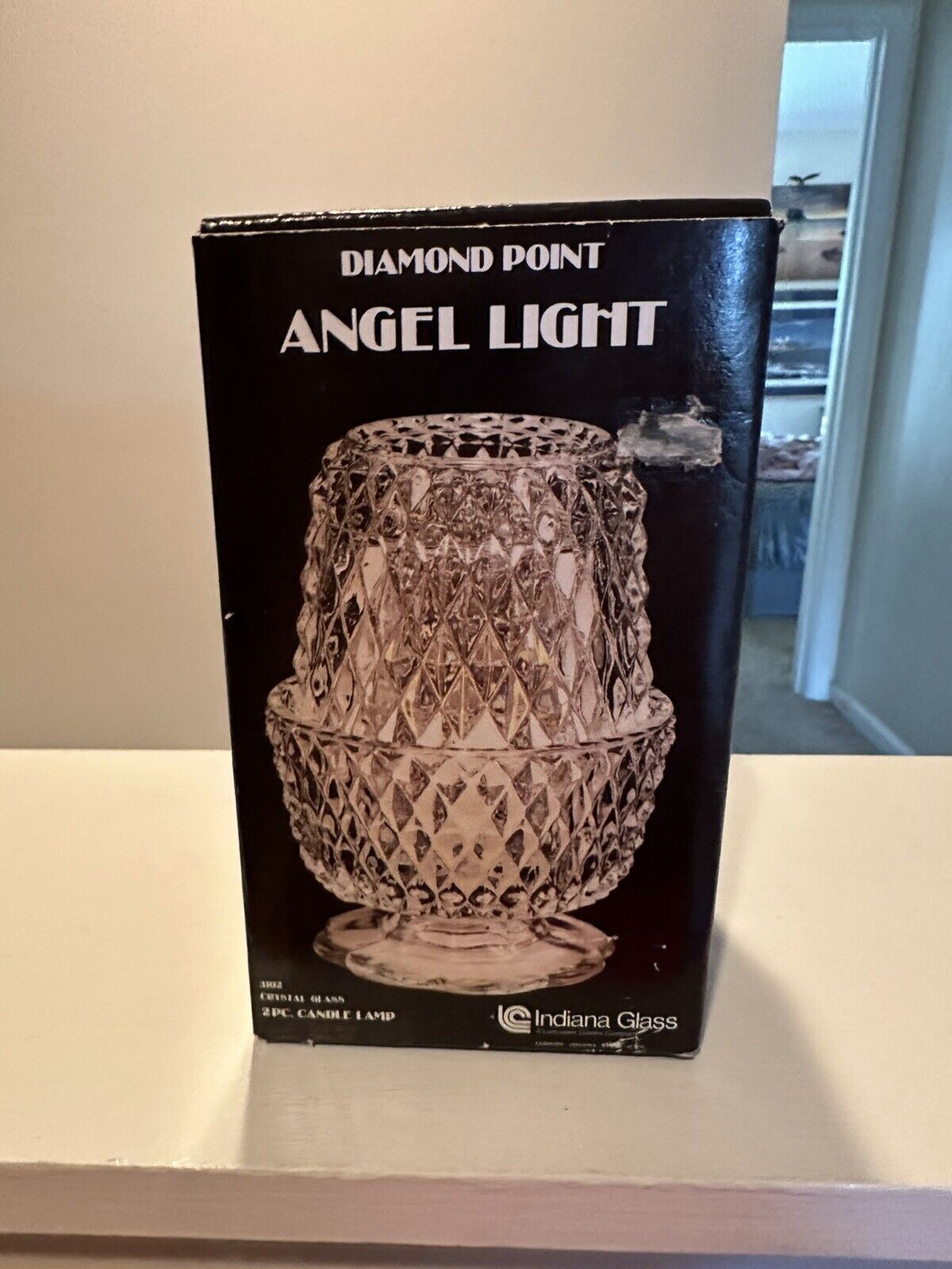 Vintage NOS Indiana Glass Fairy Lamp Diamond Point Angel Light Clear - NIB