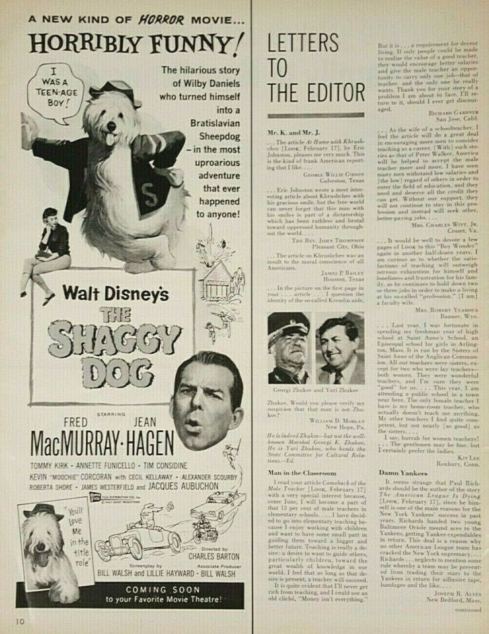 1959 Disney\'s \'New Kind of Horror\' The Shaggy Dog Fred McMurray Jean Hagen Ad