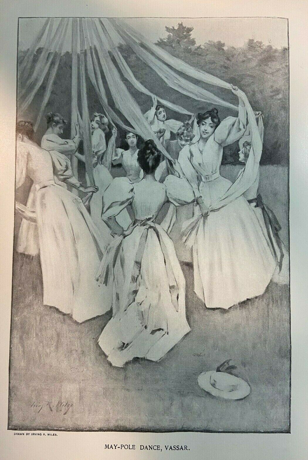 1895 Vintage Magazine Illustration May Pole Dance at Vassar College