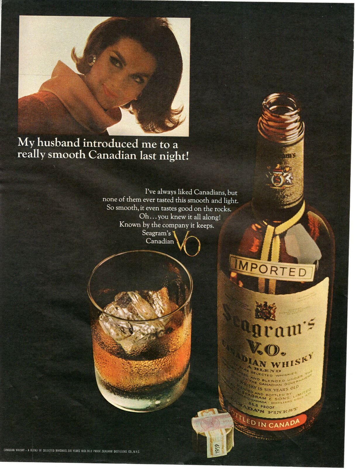 1965 seagram\'s V.O. Canadian whisky vintage Magazine Print Ad