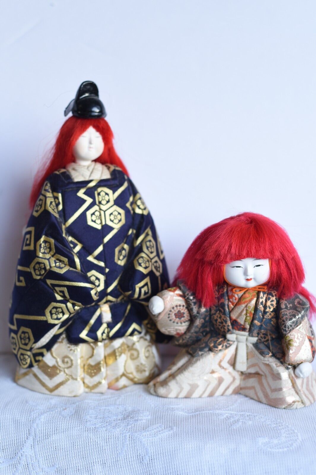 Lot of 2 Vintage Asian Japanese Kimekomi Red Hair Doll Figures 6\