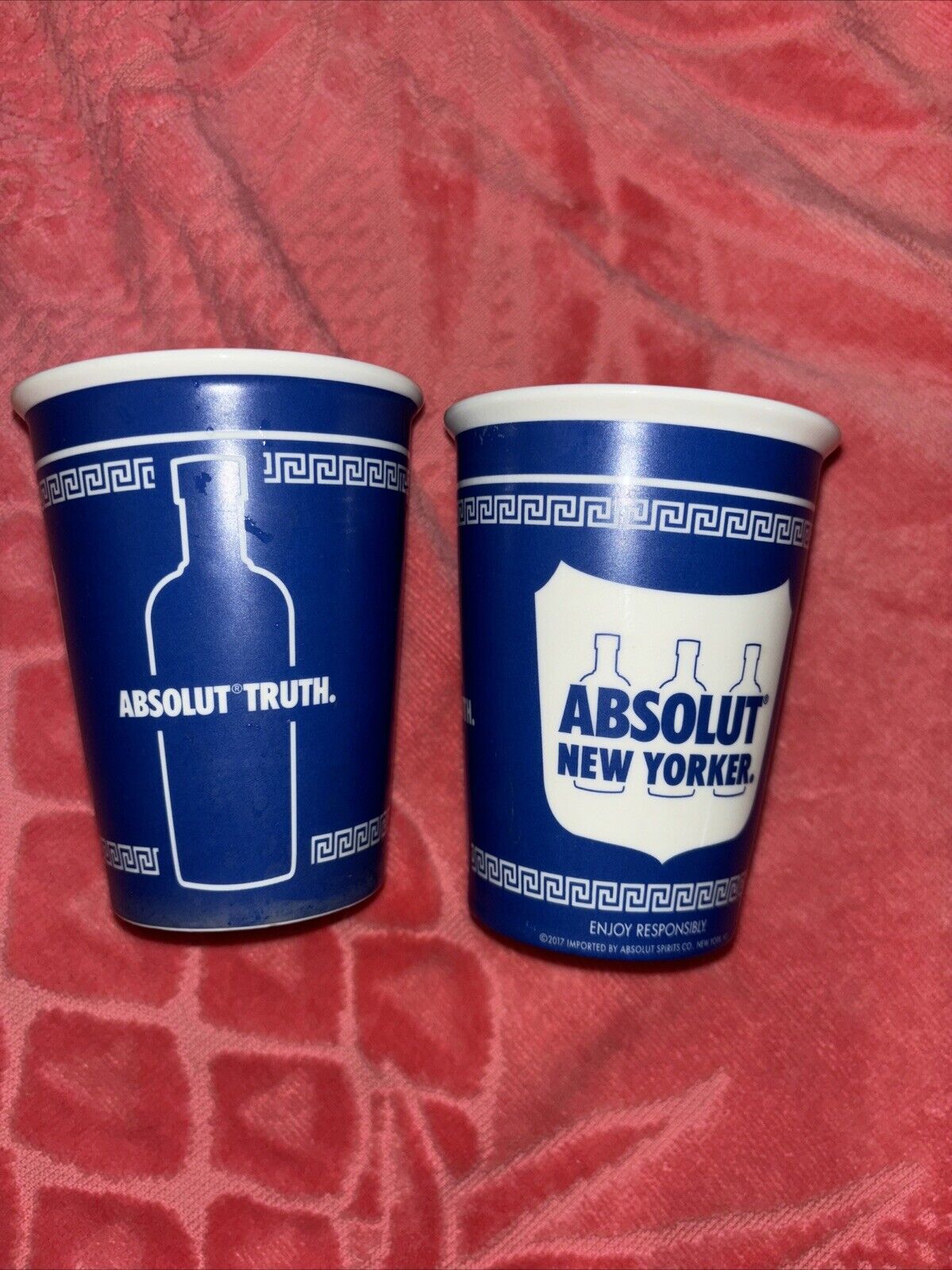 Lot Of 2 RARE Absolut New Yorker Ceramic Coffee Cup Classic Greek Style NYC 2017