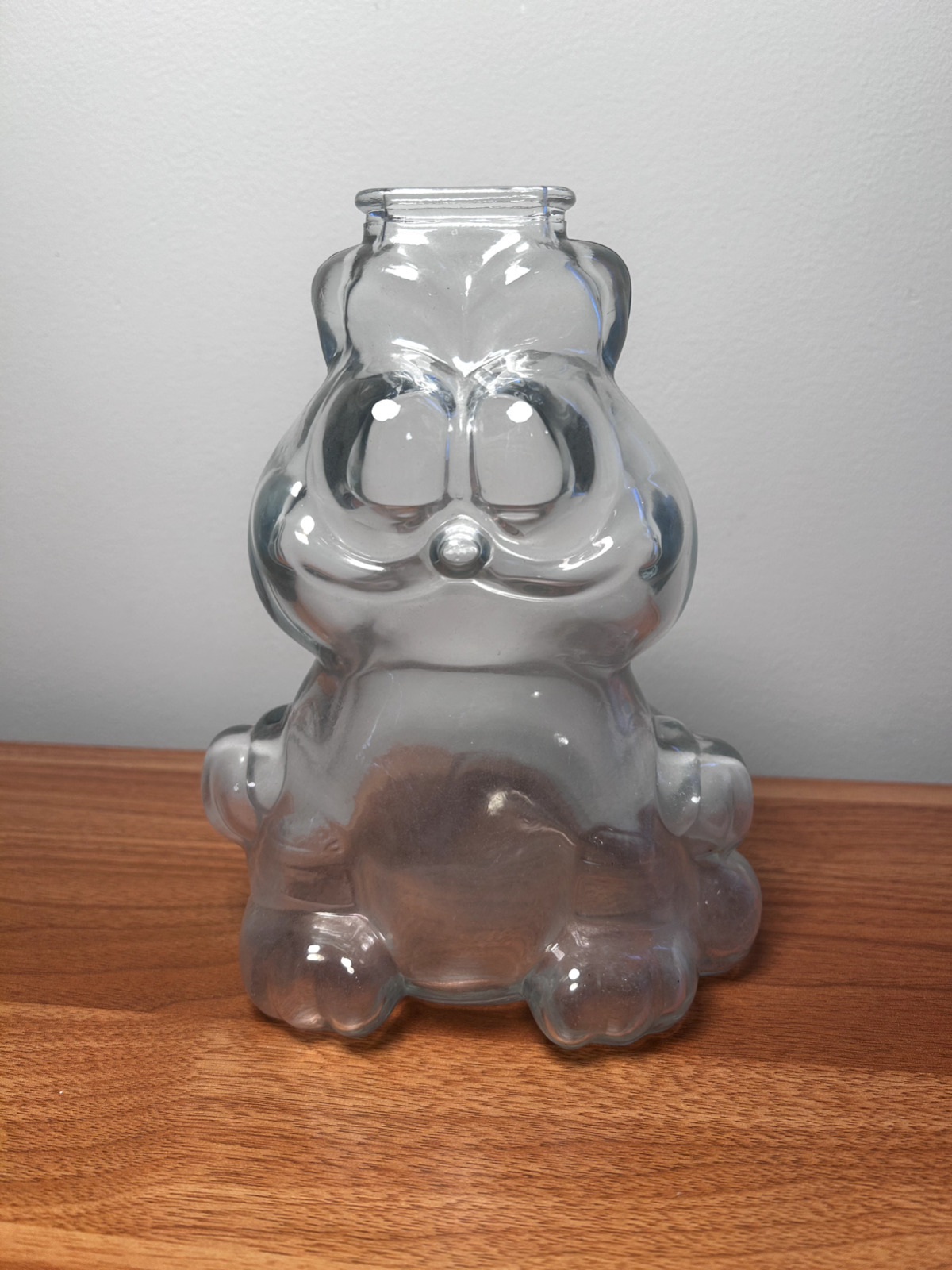 GARFIELD CAT BANK Vintage Anchor Hocking Clear Glass Penny Coin Piggy Bank 1970s