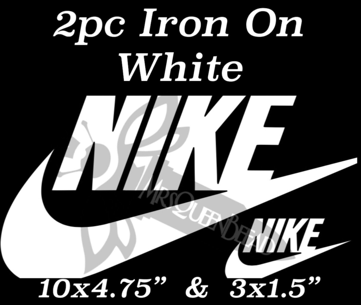 2pc Lot XL Set Iron On WHITE HTV Nike Word & Tic 10x4.75” & 3x1.5” XL Set