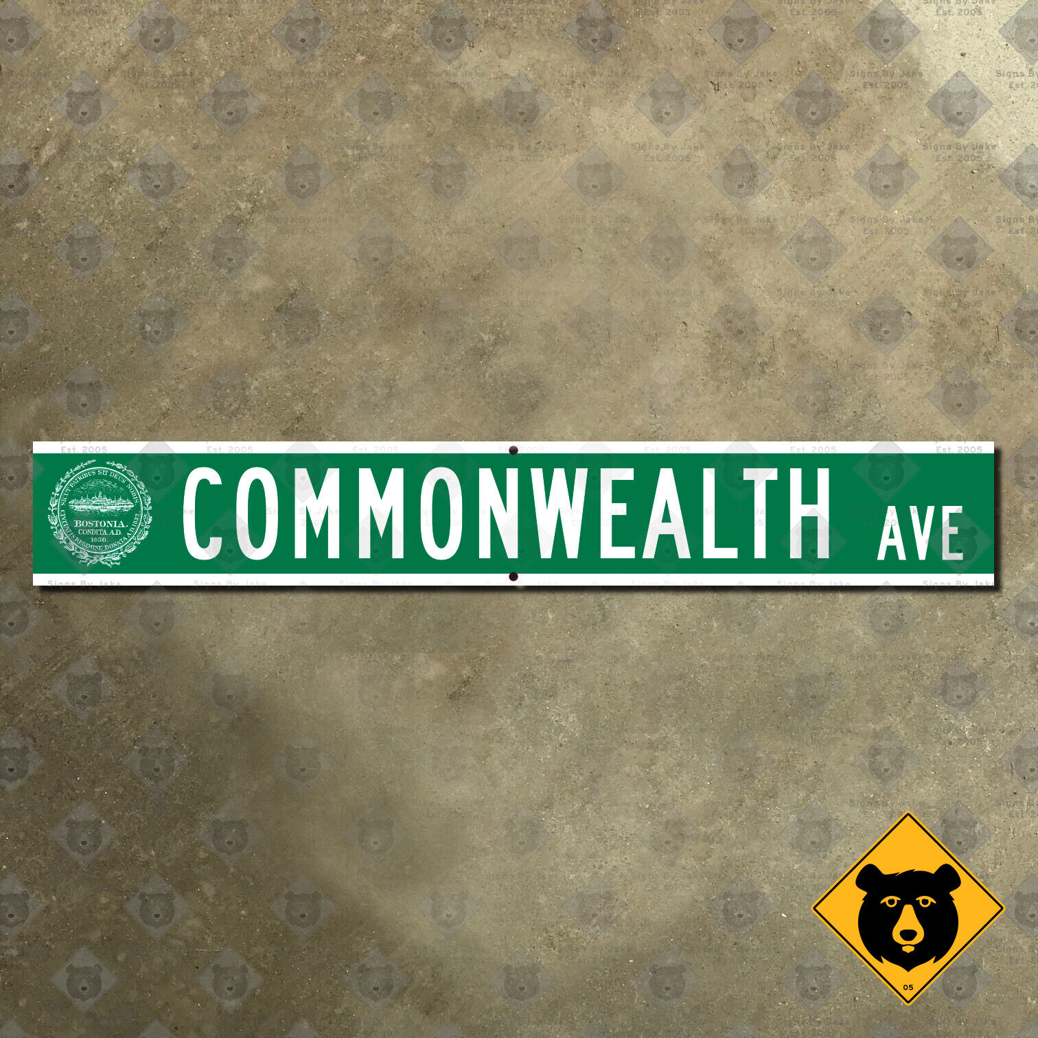 Boston Commonwealth Avenue marker road sign University city seal one-sided 40x6