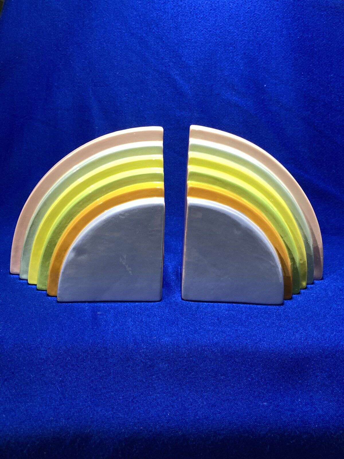 Pastel Rainbow Ceramic BookendsHandmade Dated 1987