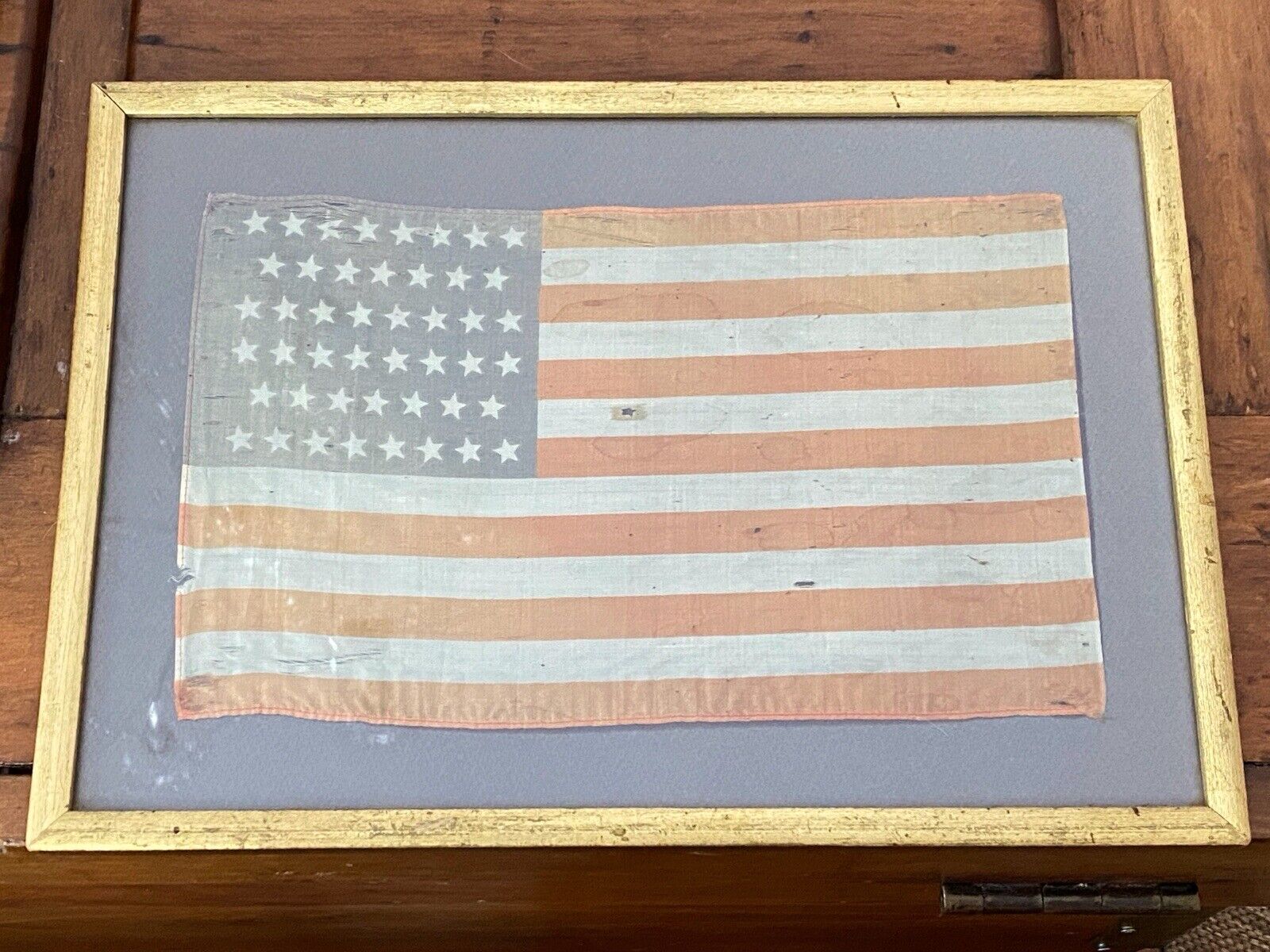 Antique 46 Star American Flag - Silk Flag 1908-1912 - In Glass Frame - Oklahoma