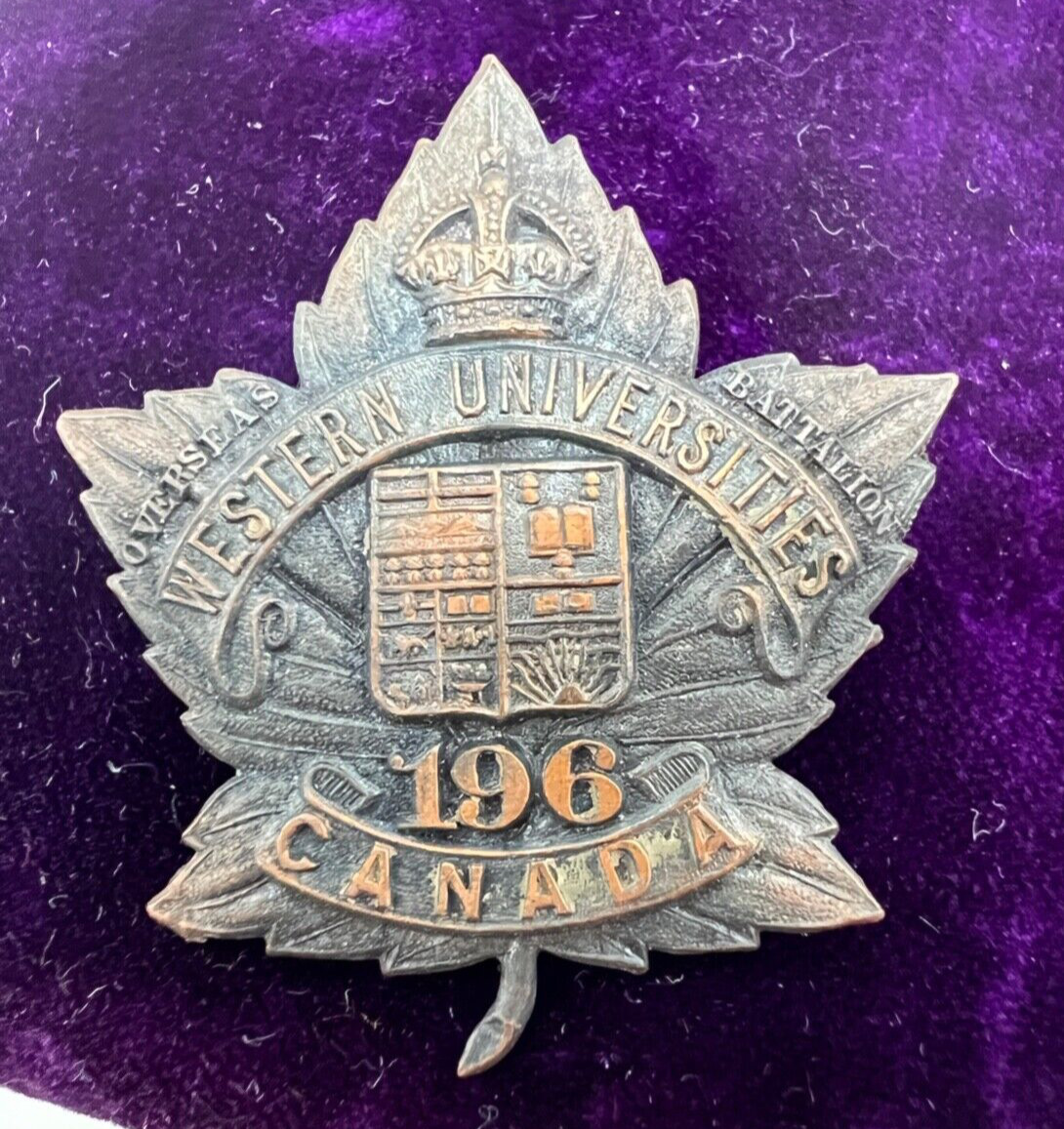 WW1 Canada 196 Battalion Western Universities Cap Badge made into Pin