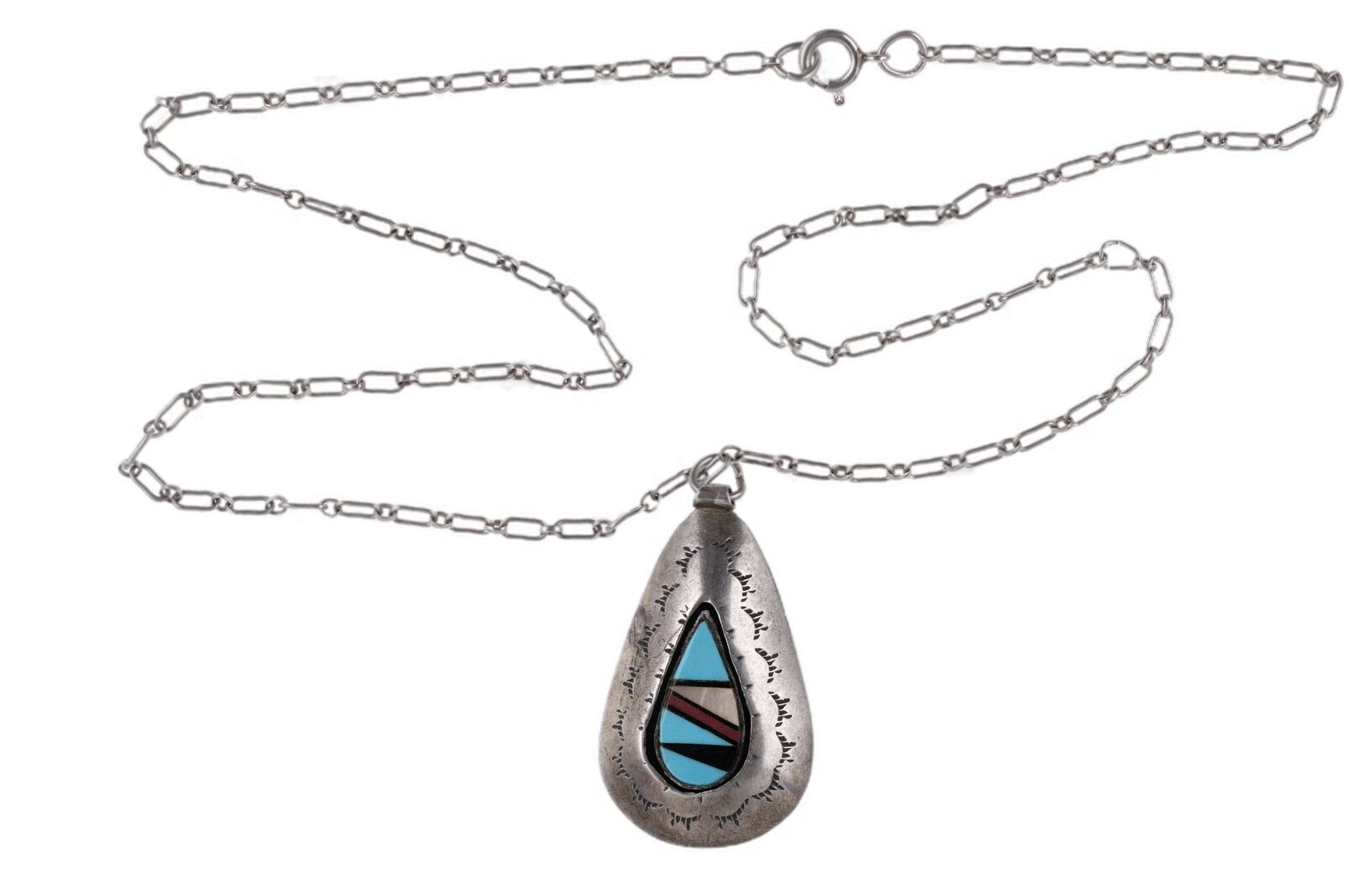 Vintage Reversible Zuni Sterling Multistone inlay Storyteller Pendant/necklace