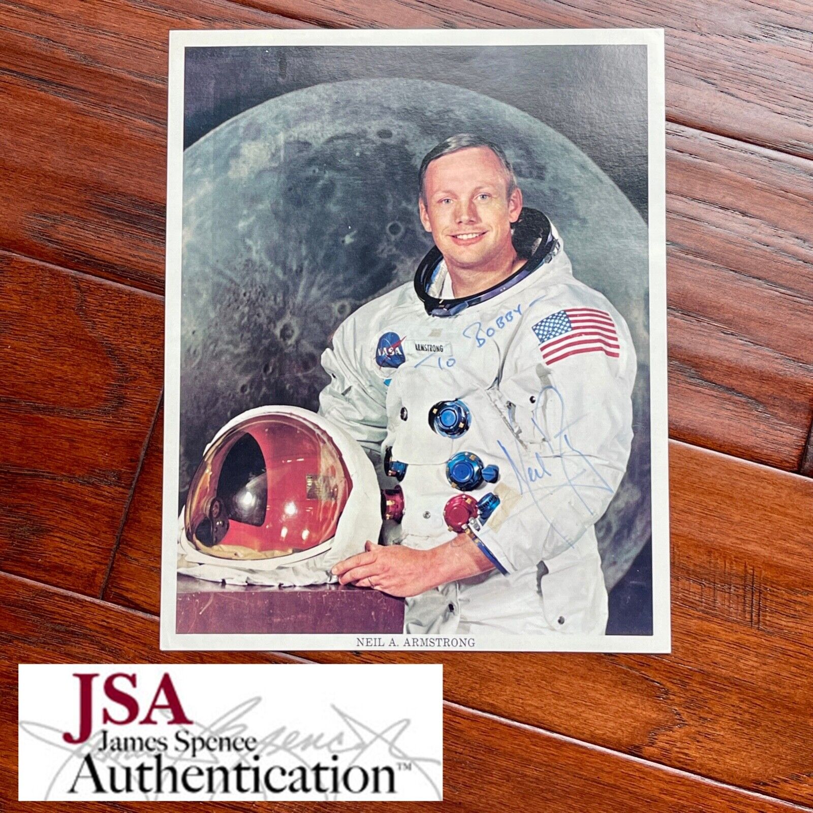 NEIL ARMSTRONG * JSA * Autograph White Space Suit Photo Signed * Apollo 11