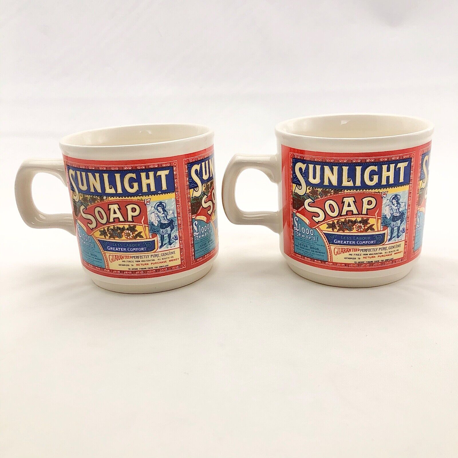 Vintage Sunlight Soap Advertising Coffee Cups Set of 2 Mugs Ireland