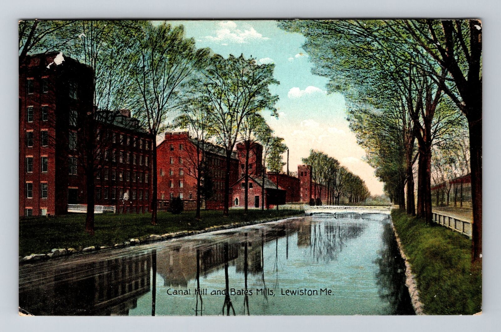 Lewiston ME-Maine, Canal Hill/ Bates Mill, Vintage Postcard
