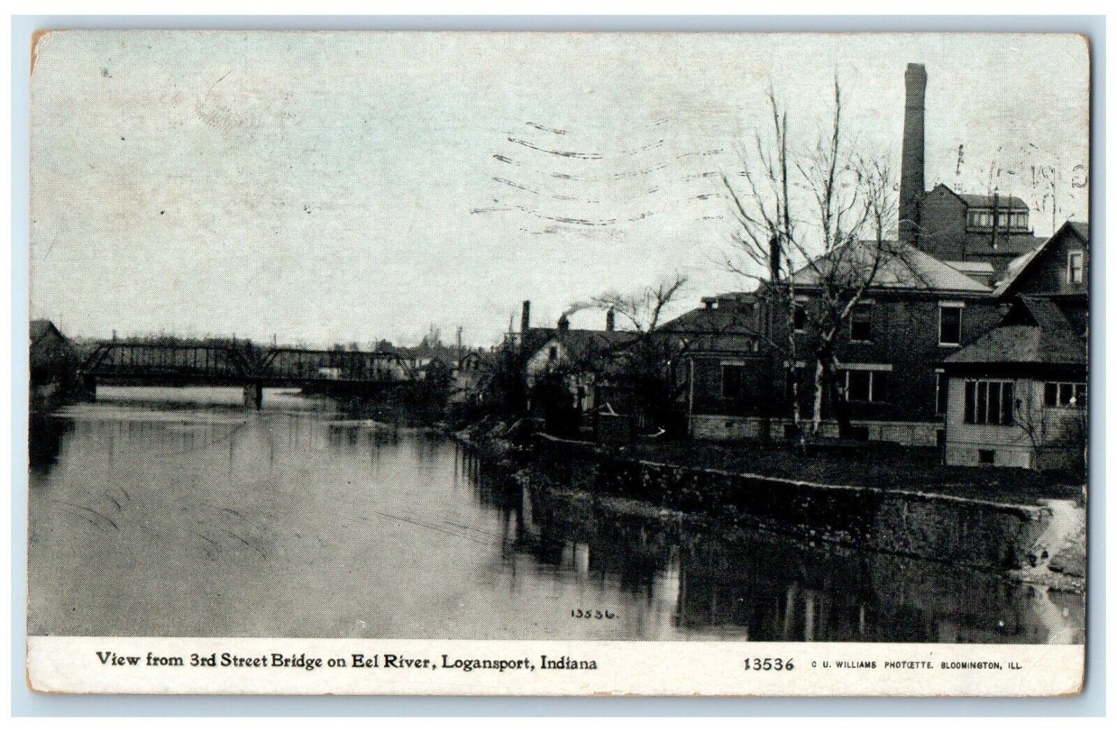 1911 View 3rd Street Bridge Eel River Logansport Indiana Posted Vintage Postcard